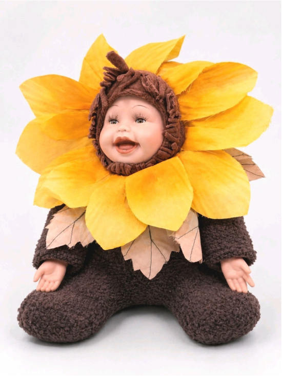 Cuddle Kids Other - VTG Geppeddo Cuddle Kids Sunflower Baby Porcelain Face Plush Doll w/ Tags Decor